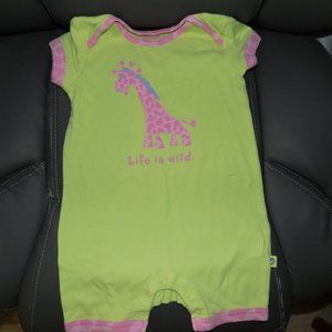 Life Is Good Good Kids Green Giraffe Romper EUC